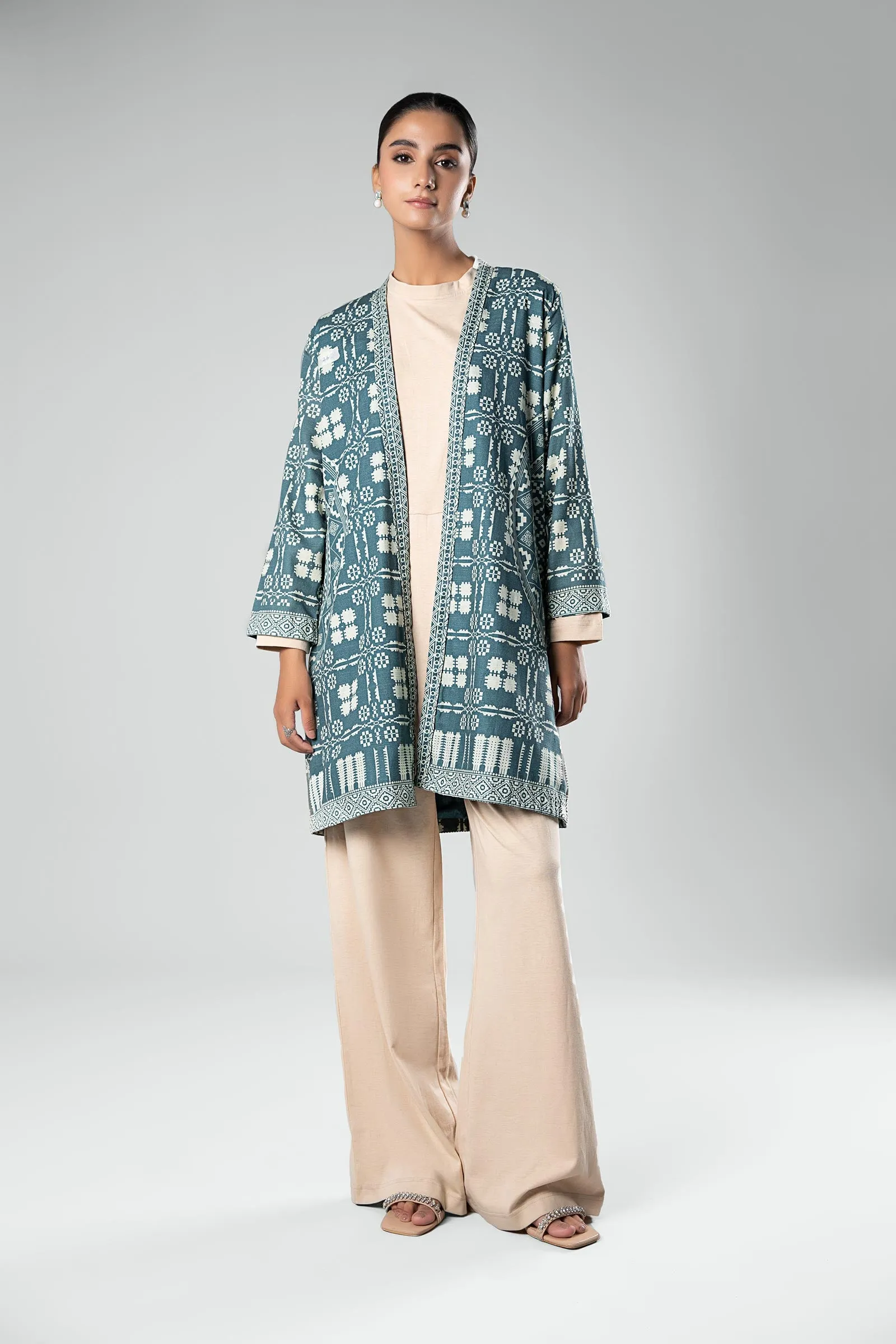 Printed Khaddar Kimono Jacket | MB-WS24-26