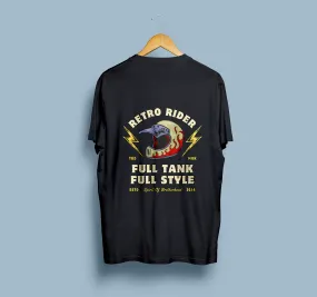 "Retro Rider, Full Tank, Full Style" Unisex Biker Front & Back Printed T-Shirt | Premium Cotton, Bold Graphics, Relaxed Fit