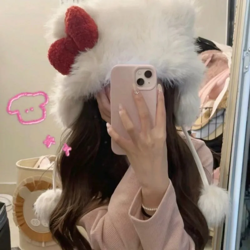 Red Bow Kitty Winter Hat - Lovesickdoe