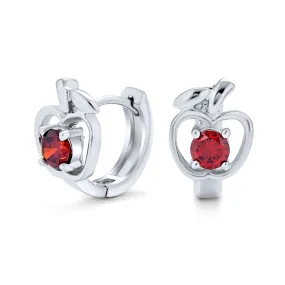 Red CZ Apple Kpop Huggie Hoop Earrings Cubic Zirconia Sterling Silver