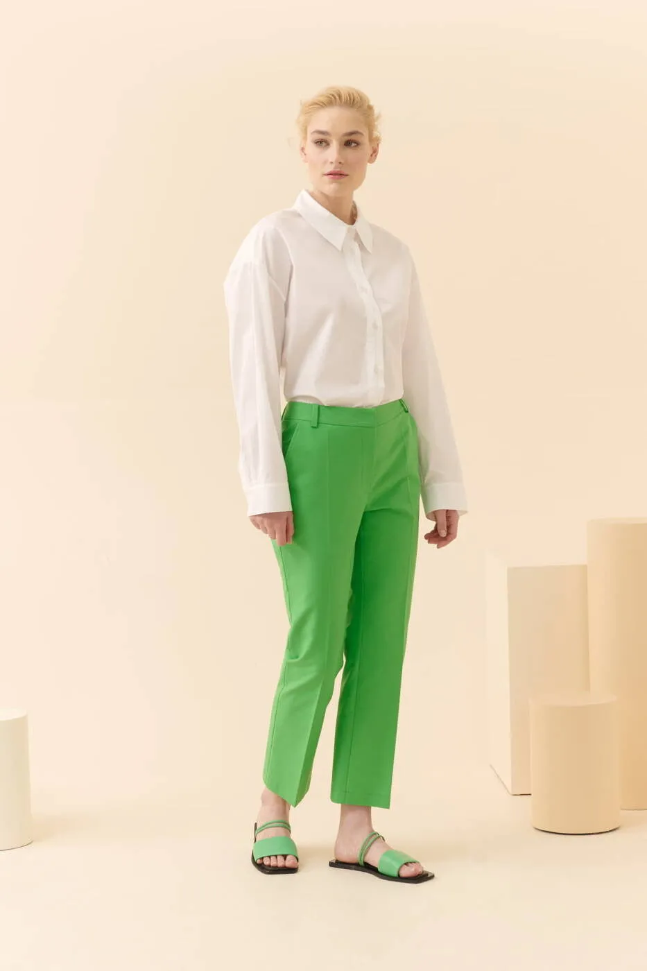 Roman Solid Straight Cut Trousers Green