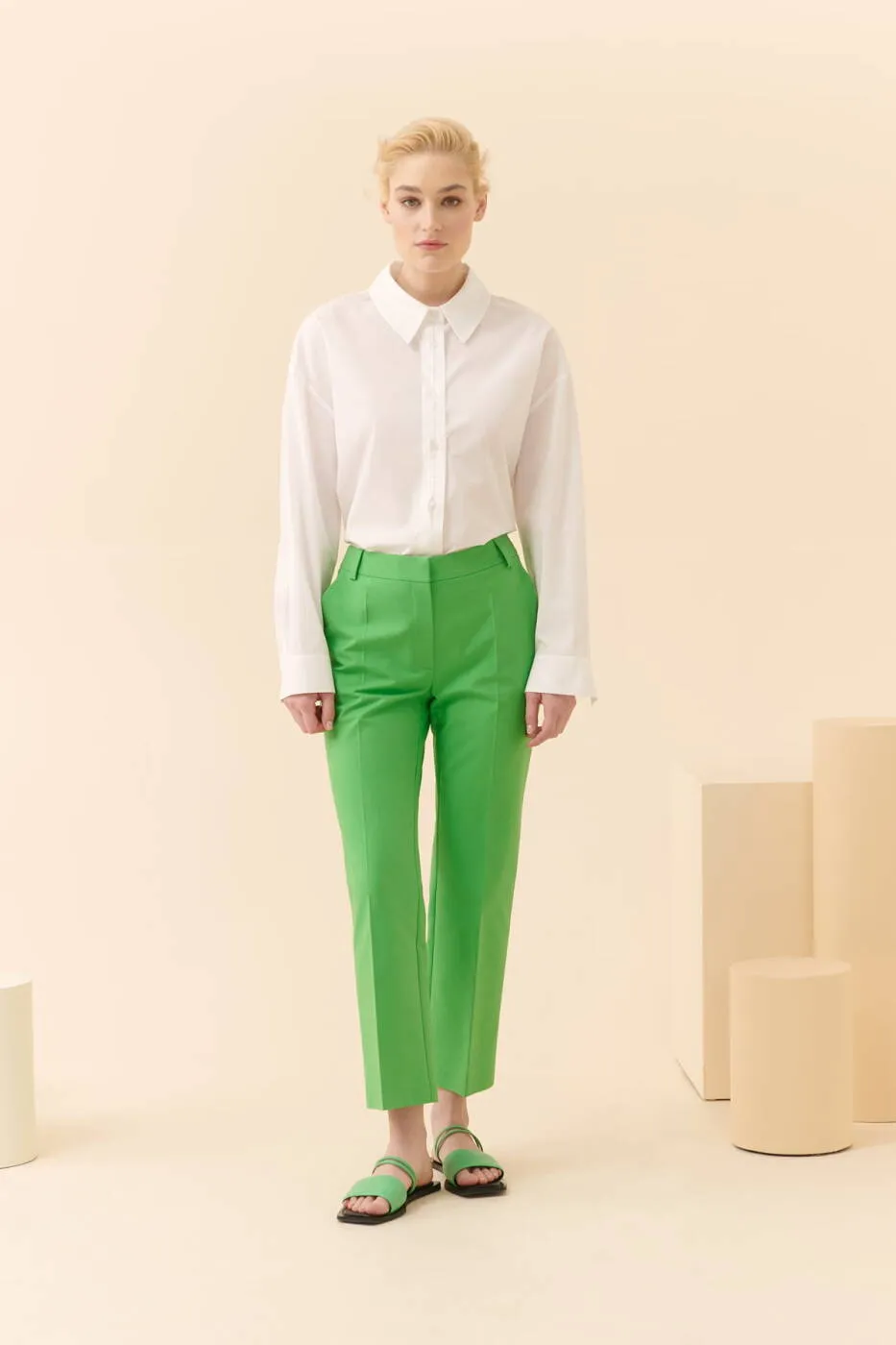 Roman Solid Straight Cut Trousers Green