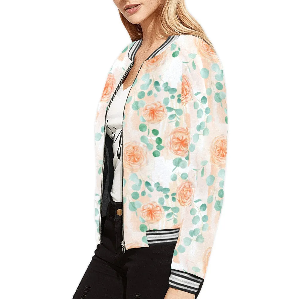 Roses and Eucalyptus Bomber Jacket for Women