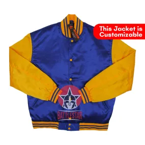 Royal Blue and Gold Yellow Satin Varsity Baseball Jacket