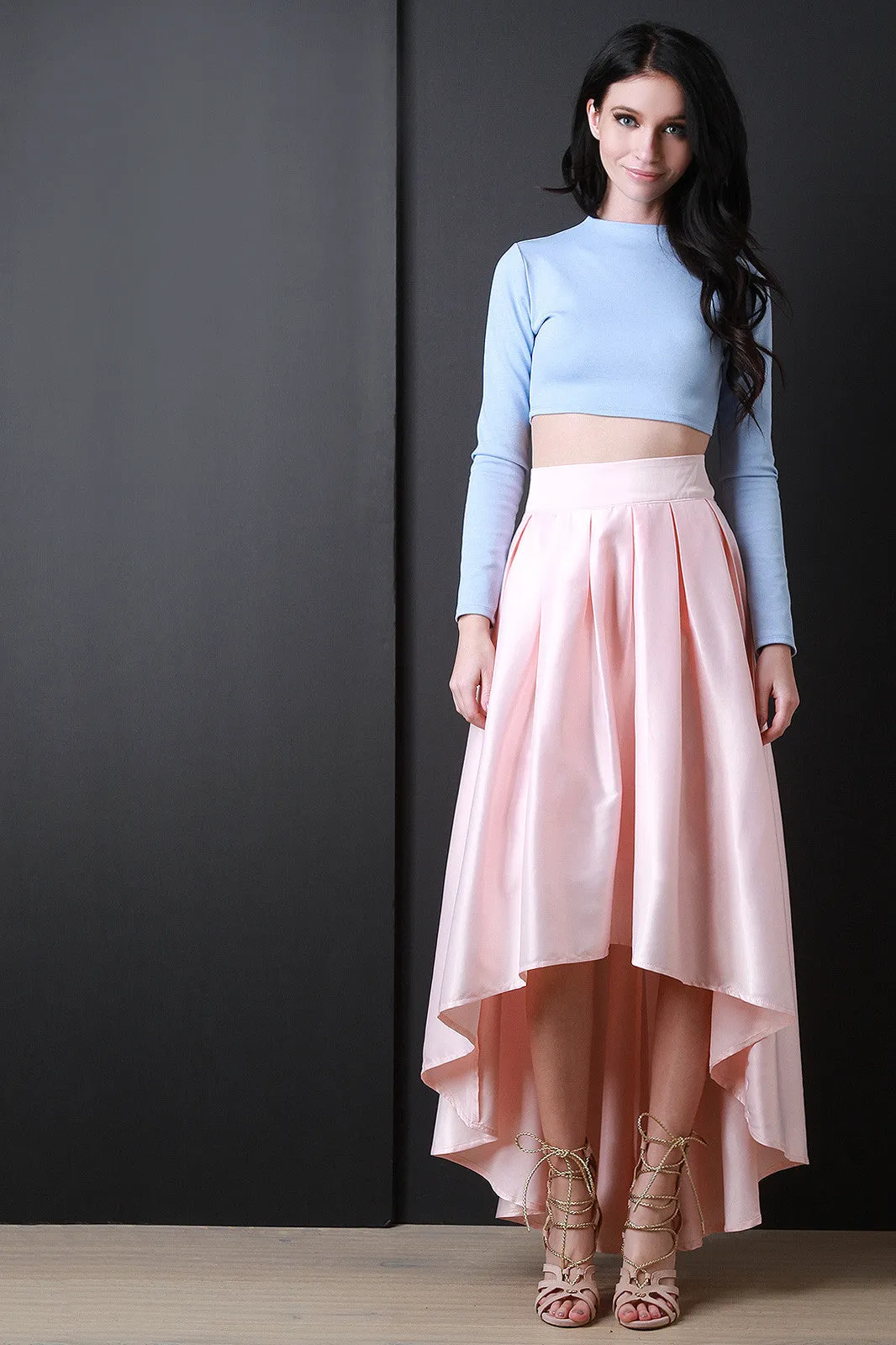 Satin Box Pleated Maxi Skirt