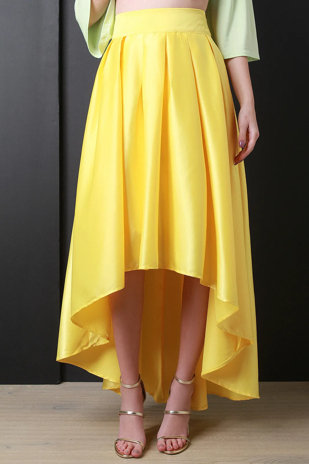 Satin Box Pleated Maxi Skirt