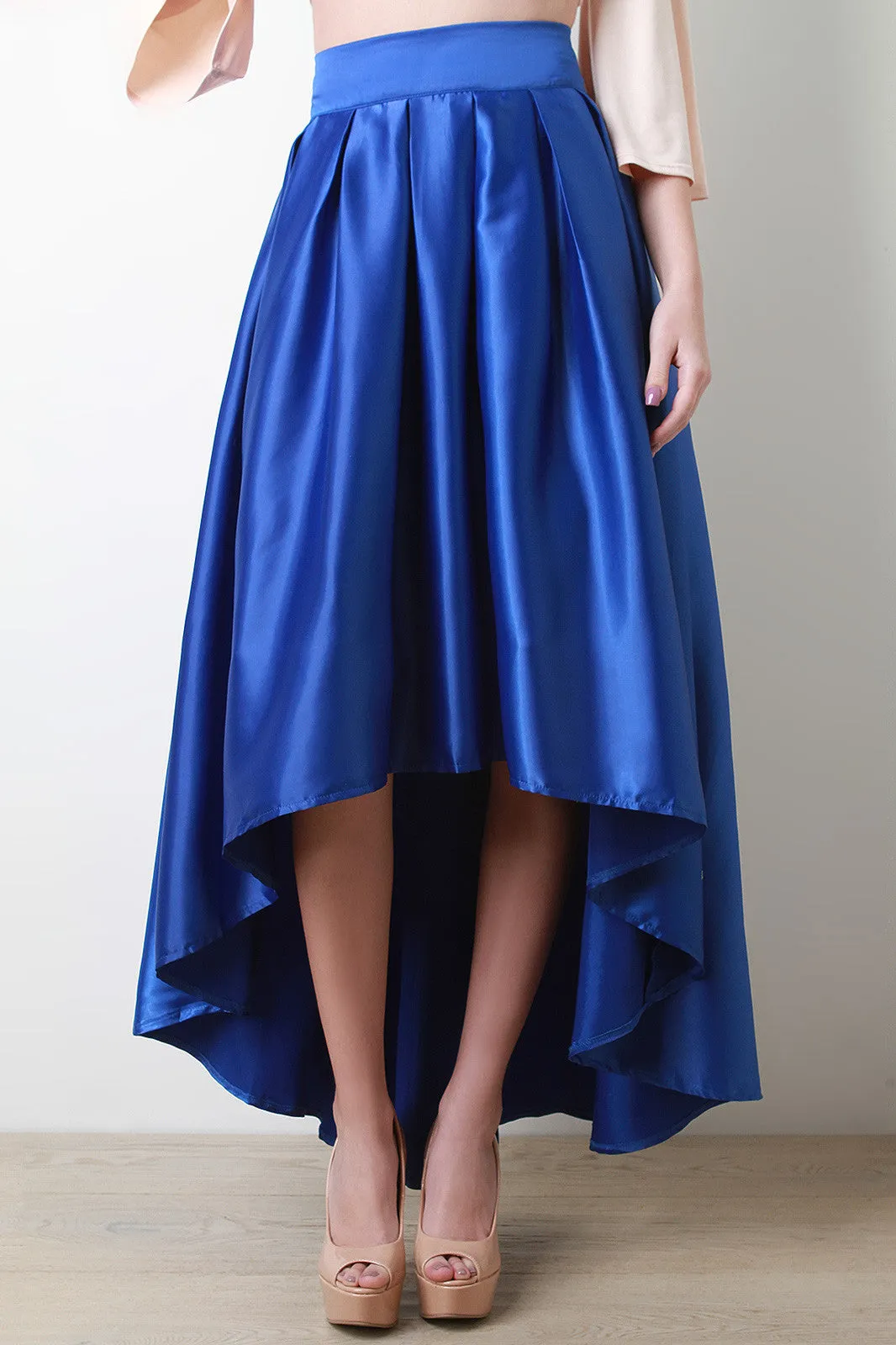 Satin Box Pleated Maxi Skirt