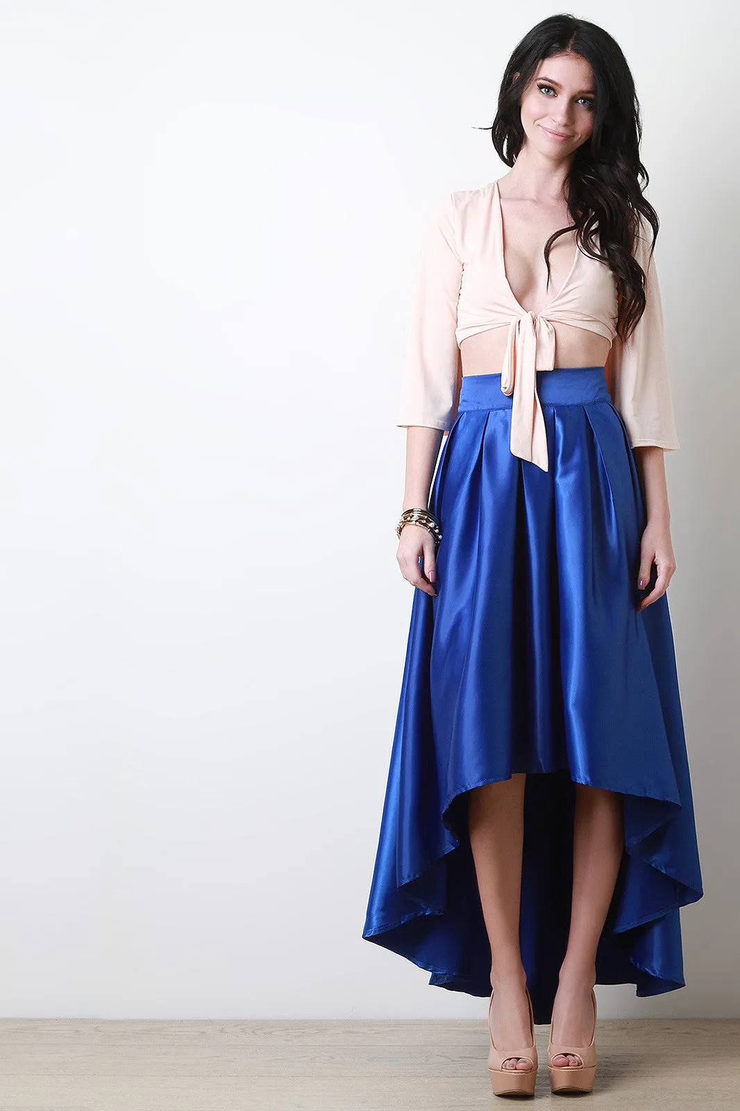 Satin Box Pleated Maxi Skirt