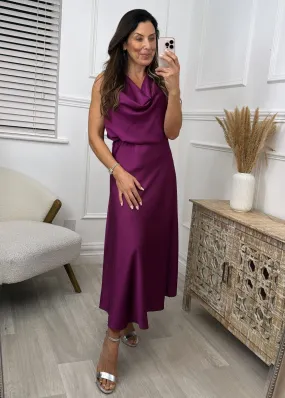 Shannon Purple Satin Midi Skirt