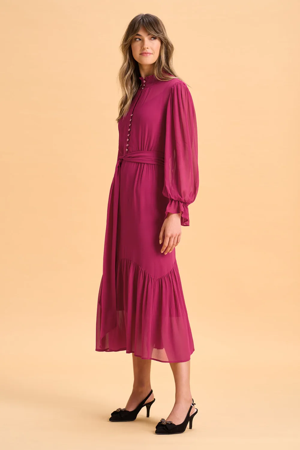 Shirred Midi Dress