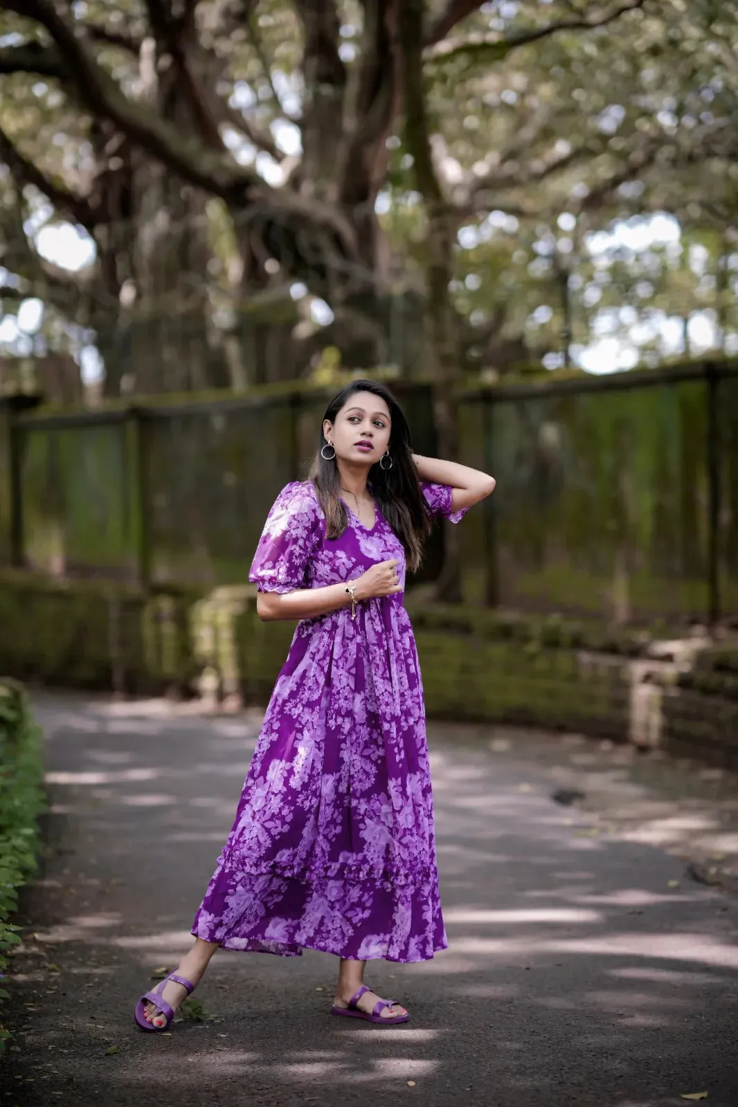 Sizzling Summer Style Georgette Purple Floral Printed Dress