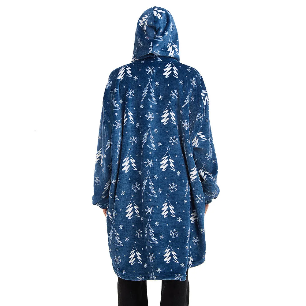 Snuggs Blanket Hoodie Blue Christmas Tree