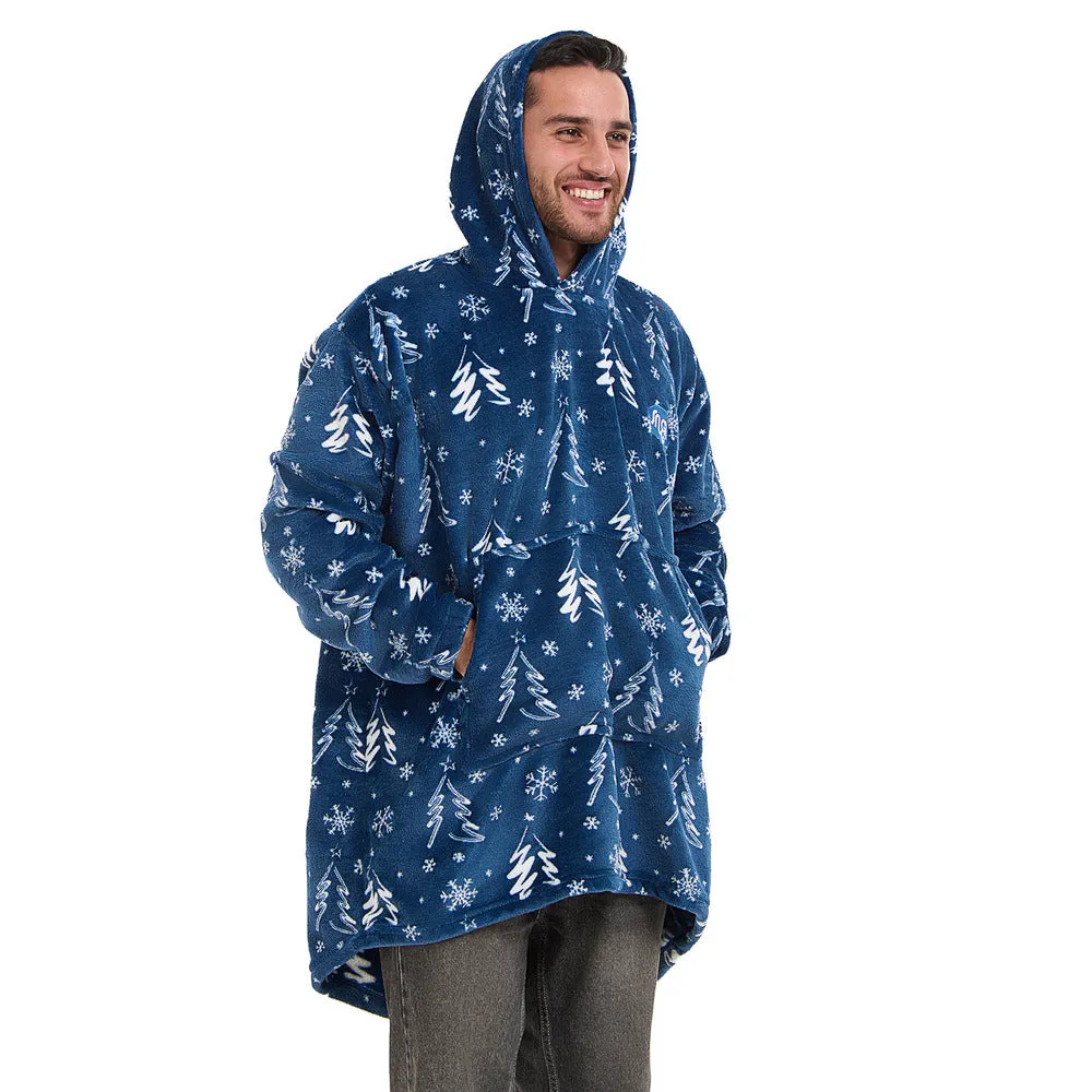 Snuggs Blanket Hoodie Blue Christmas Tree