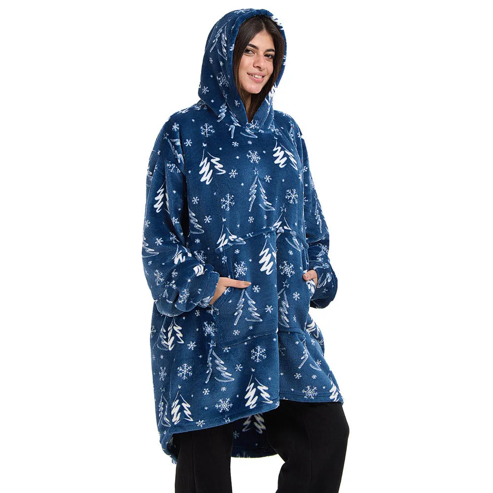 Snuggs Blanket Hoodie Blue Christmas Tree