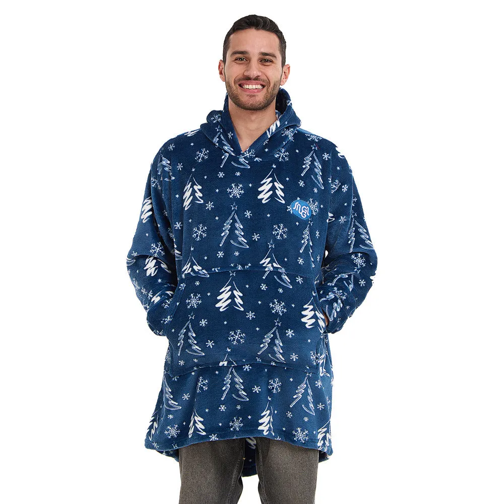 Snuggs Blanket Hoodie Blue Christmas Tree