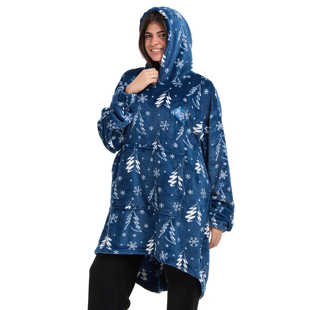 Snuggs Blanket Hoodie Blue Christmas Tree