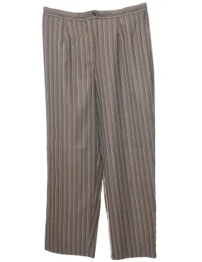 Striped Brown & White Tapered Trousers - W34 L29