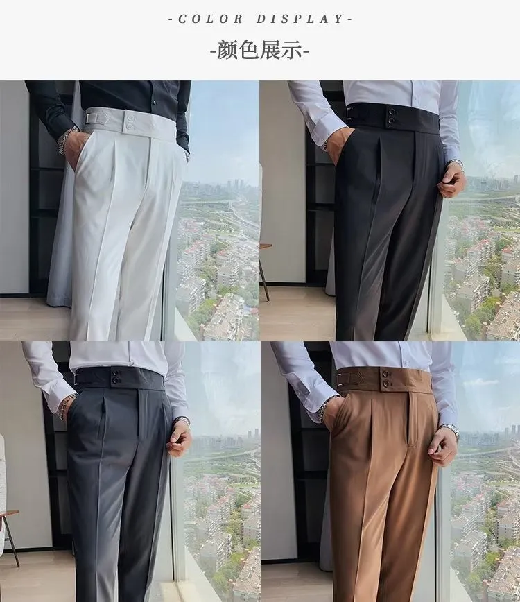 Stylish Business Pleated Suit Pants Trendy Fashion High Waist Casual Slim Fit Vintage Pencil Trousers Office Dress Pants | F01