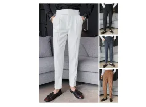 Stylish Business Pleated Suit Pants Trendy Fashion High Waist Casual Slim Fit Vintage Pencil Trousers Office Dress Pants | F01