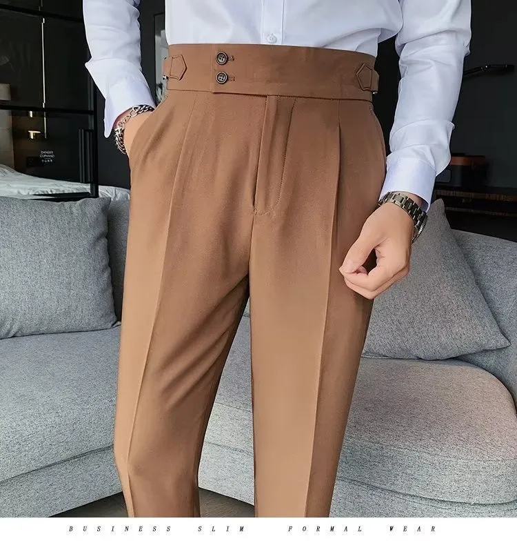 Stylish Business Pleated Suit Pants Trendy Fashion High Waist Casual Slim Fit Vintage Pencil Trousers Office Dress Pants | F01