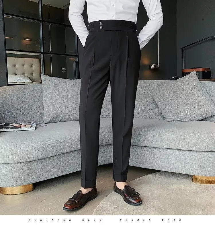 Stylish Business Pleated Suit Pants Trendy Fashion High Waist Casual Slim Fit Vintage Pencil Trousers Office Dress Pants | F01