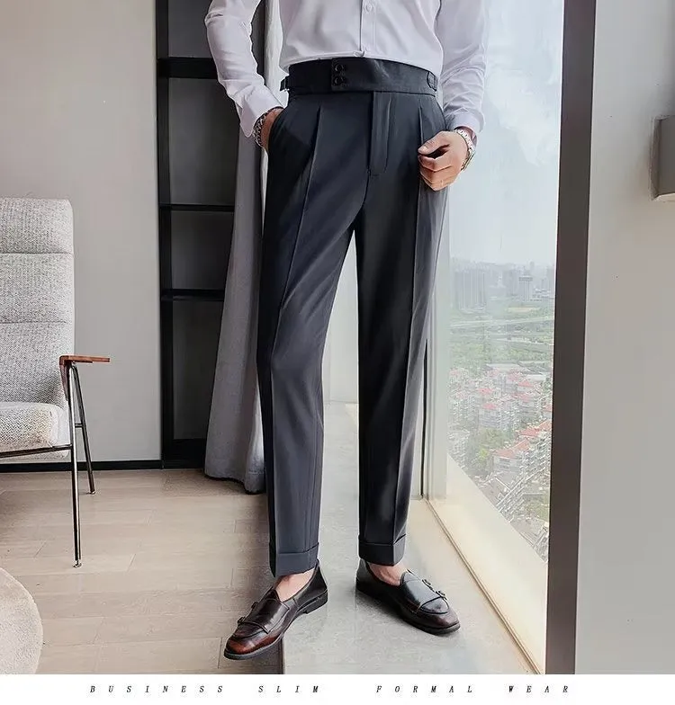 Stylish Business Pleated Suit Pants Trendy Fashion High Waist Casual Slim Fit Vintage Pencil Trousers Office Dress Pants | F01