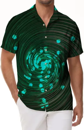 Summer New Turquoise Green Swirl Hawaiian Men's Casual Button Print Shirt Short Sleeve Beachwear Fun