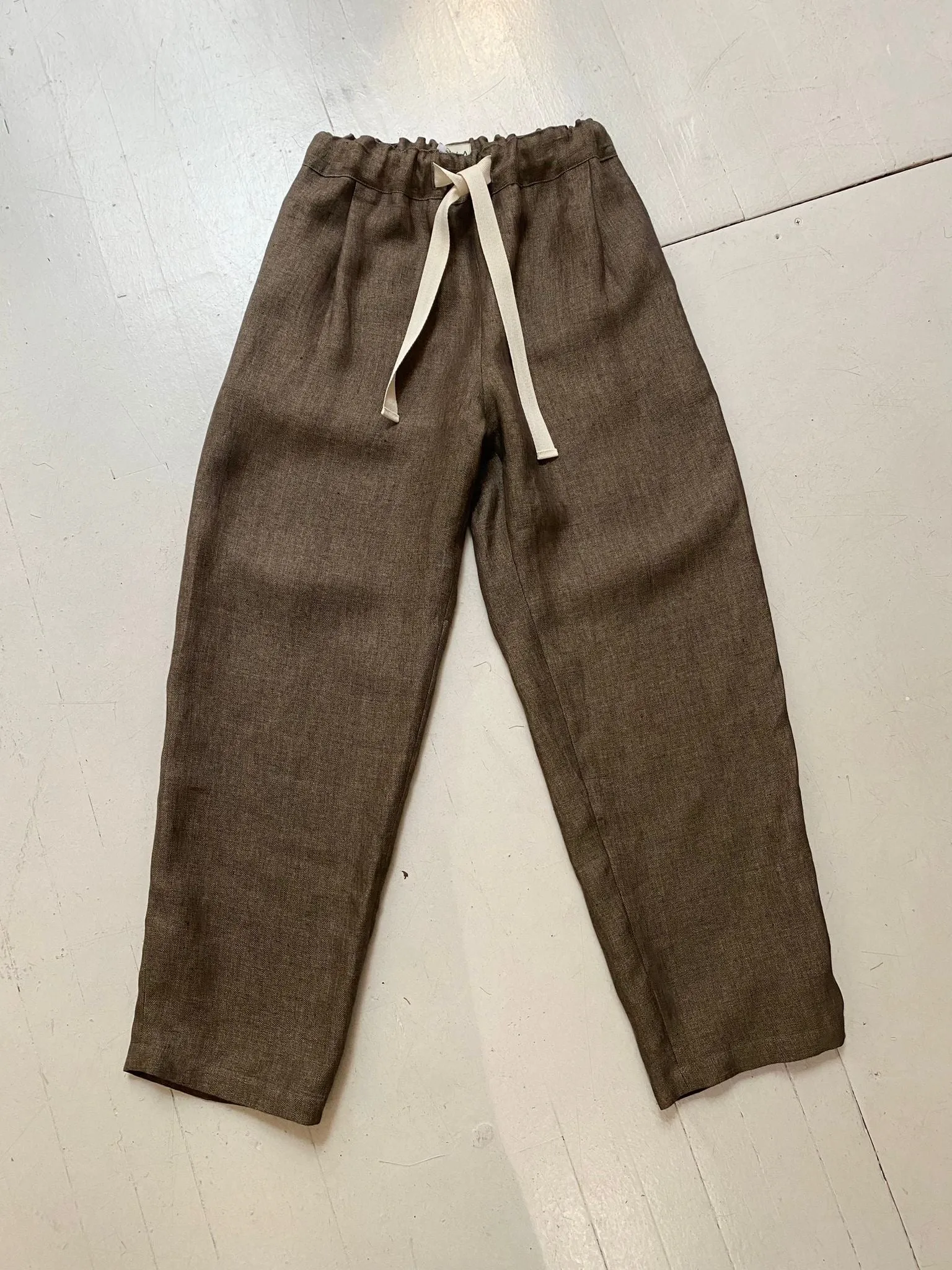 Tariff Pants in Brown Herringbone Linen