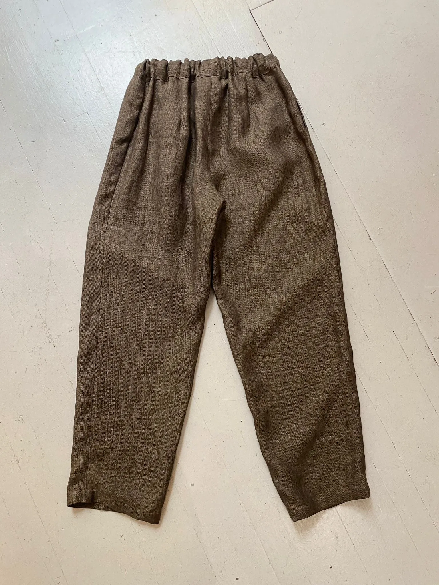 Tariff Pants in Brown Herringbone Linen