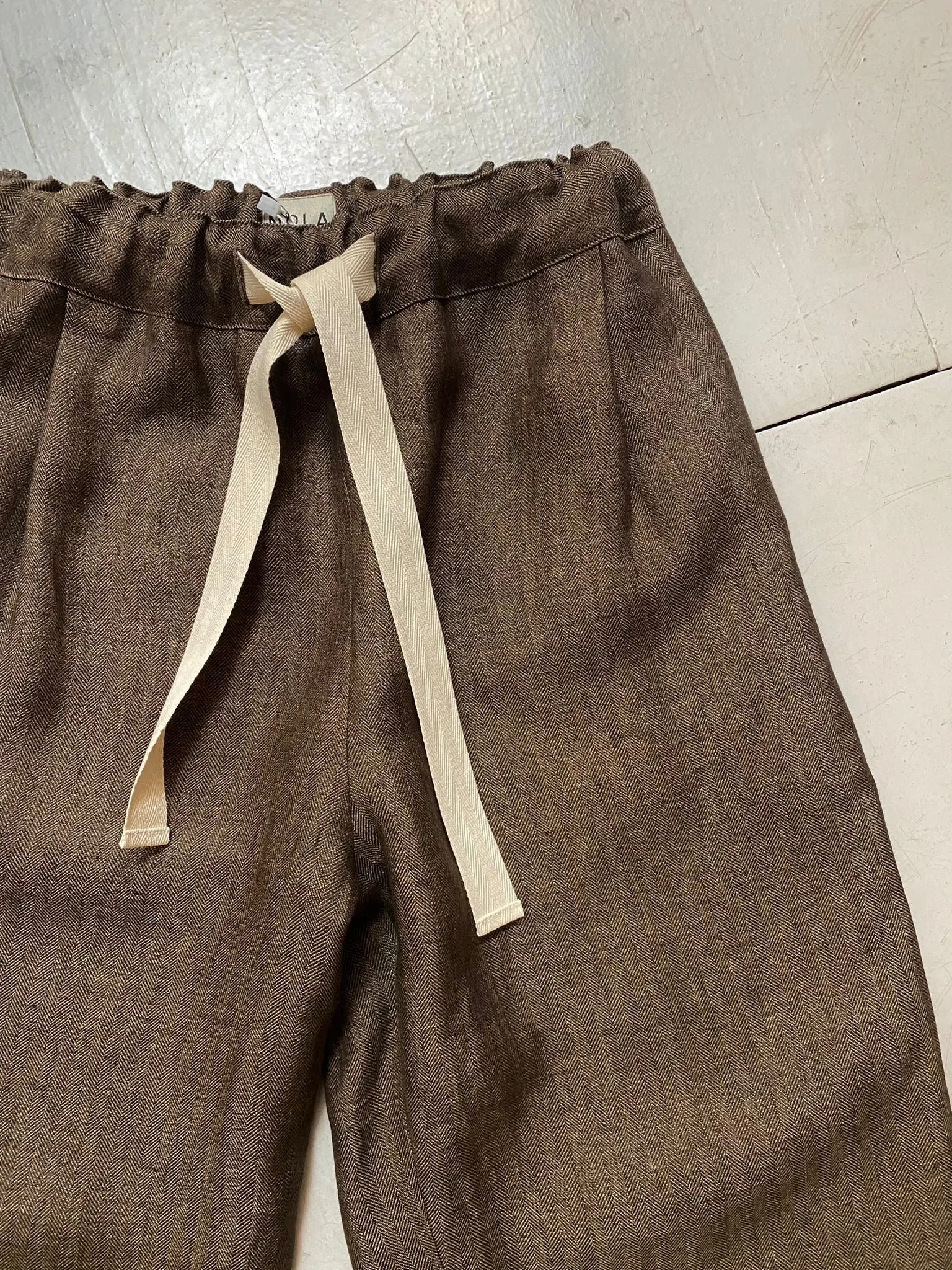 Tariff Pants in Brown Herringbone Linen