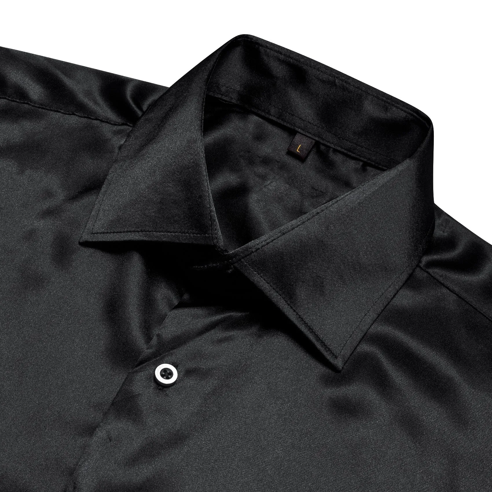 Ties2you Button Down Shirt Black Solid Silk Men's Long Sleeve Shirt Classic