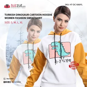 Turkish Dinosaur Cartoon Hoodie Women Fashion Sweatshirt - Yellow