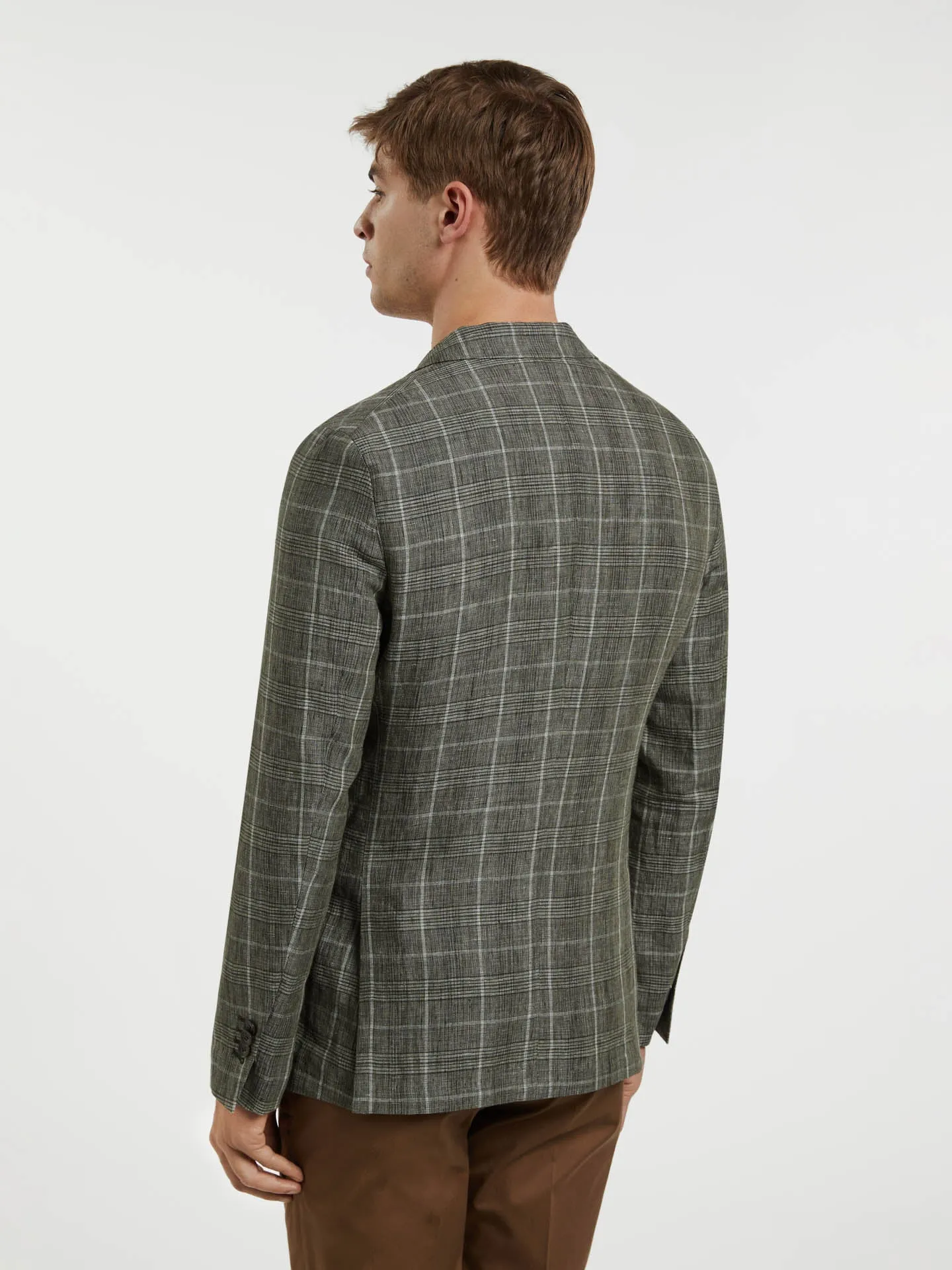 Unstructured Checks Linen Blazer