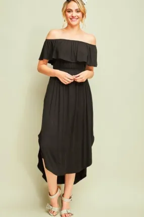 View From The Sun Black Off-the-Shoulder Midi Dress