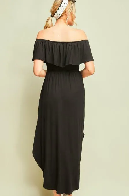 View From The Sun Black Off-the-Shoulder Midi Dress