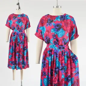 Vintage 80s Boho Floral Skirt and Top Set Full Midi Skirt with Pockets 2pc size M