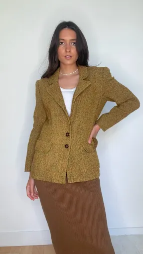 Vintage Brown Green Wool Blazer - S/M