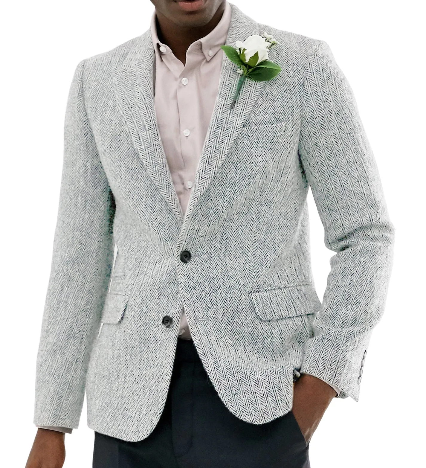 Vintage Classical Men's Wool Herringbone Notch Lapel Blazer