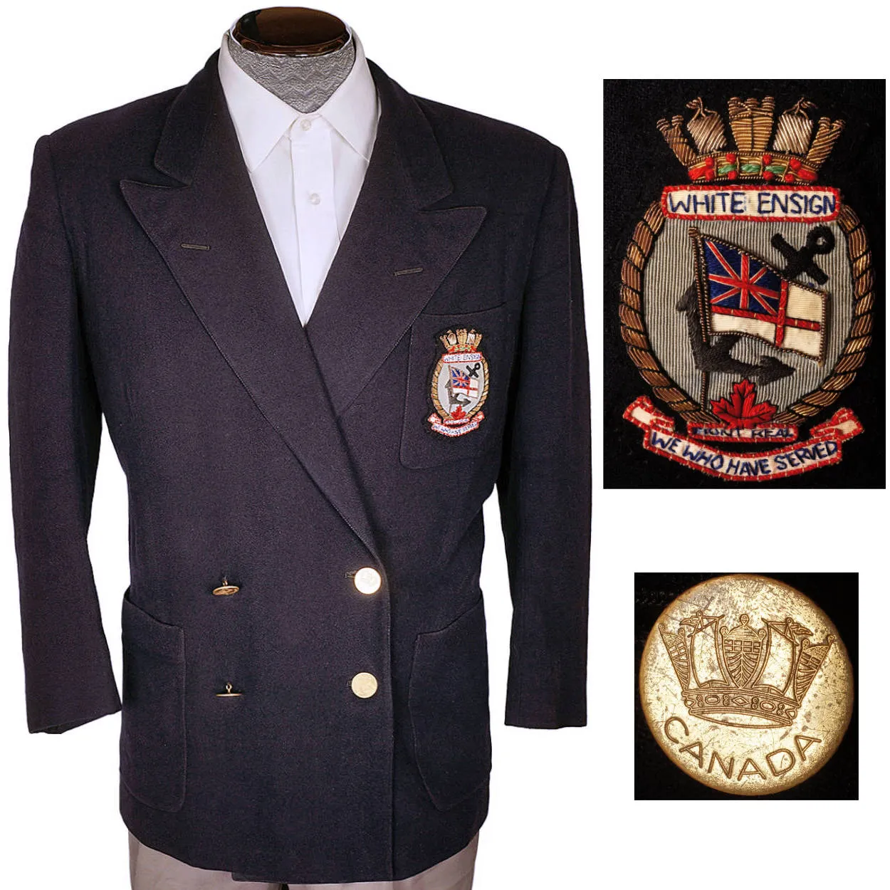 Vintage RCN 1940s White Ensign Club Crest Blue Blazer Canadian Naval Veteran