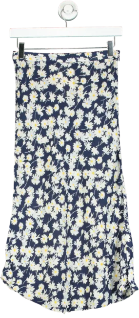 Warehouse Navy Floral Print Midi Skirt UK 6