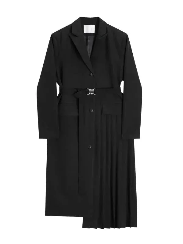 Wenkouban-Winter outfits Christmas Irregular Length Long Black Suit Blazer with Belt