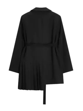 Wenkouban-Winter outfits Christmas Irregular Length Long Black Suit Blazer with Belt