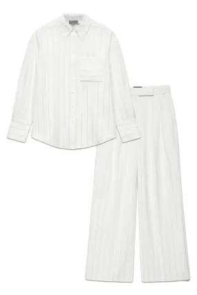 White Pinstripe Shirt and Wide Trousers