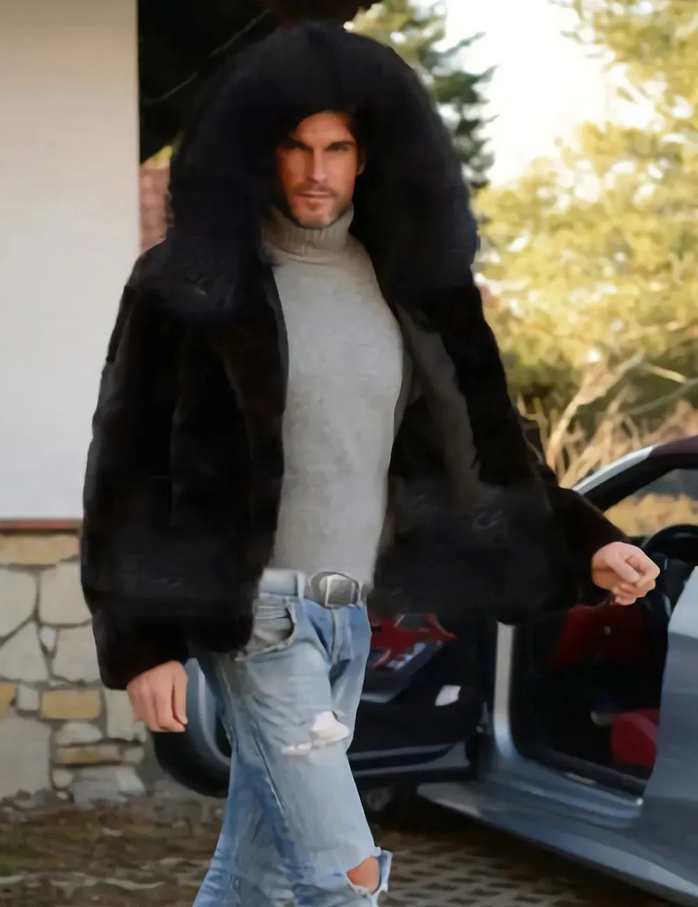 Winter Hooded Faux Fur Coat for Men