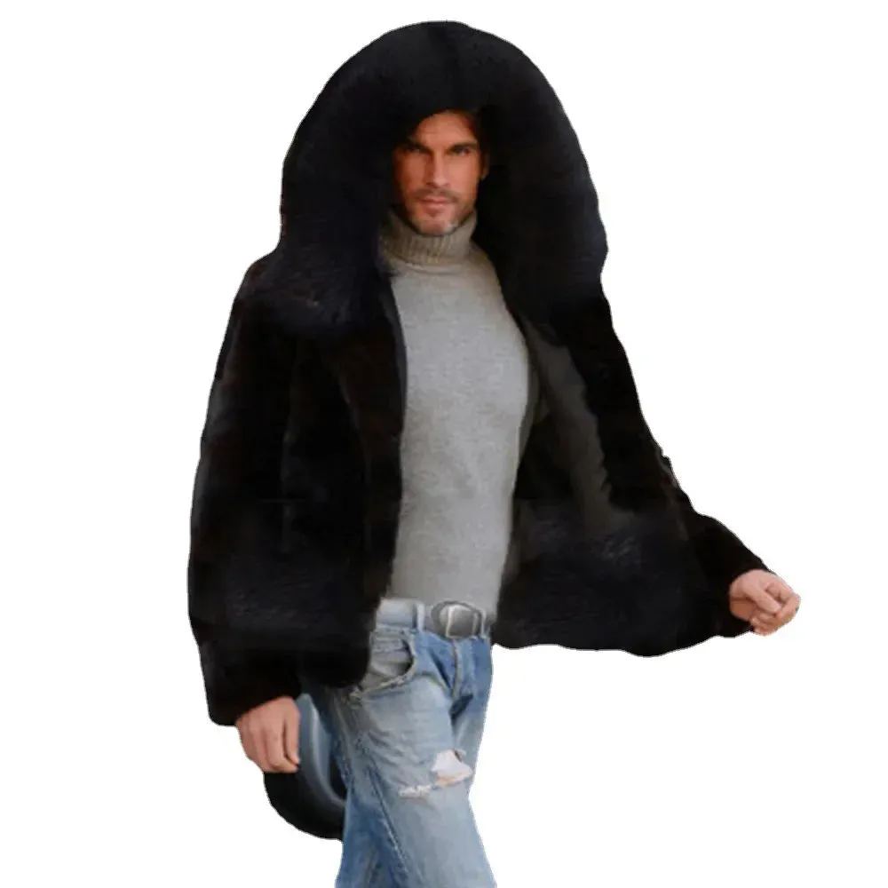 Winter Hooded Faux Fur Coat for Men