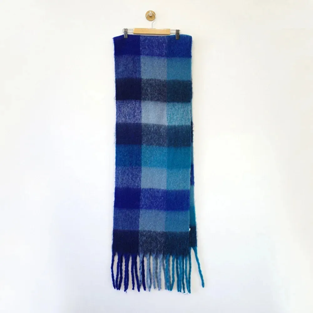 Winter Plaid Tassel Rainbow Faux Cashmere Long Muffler Scarf