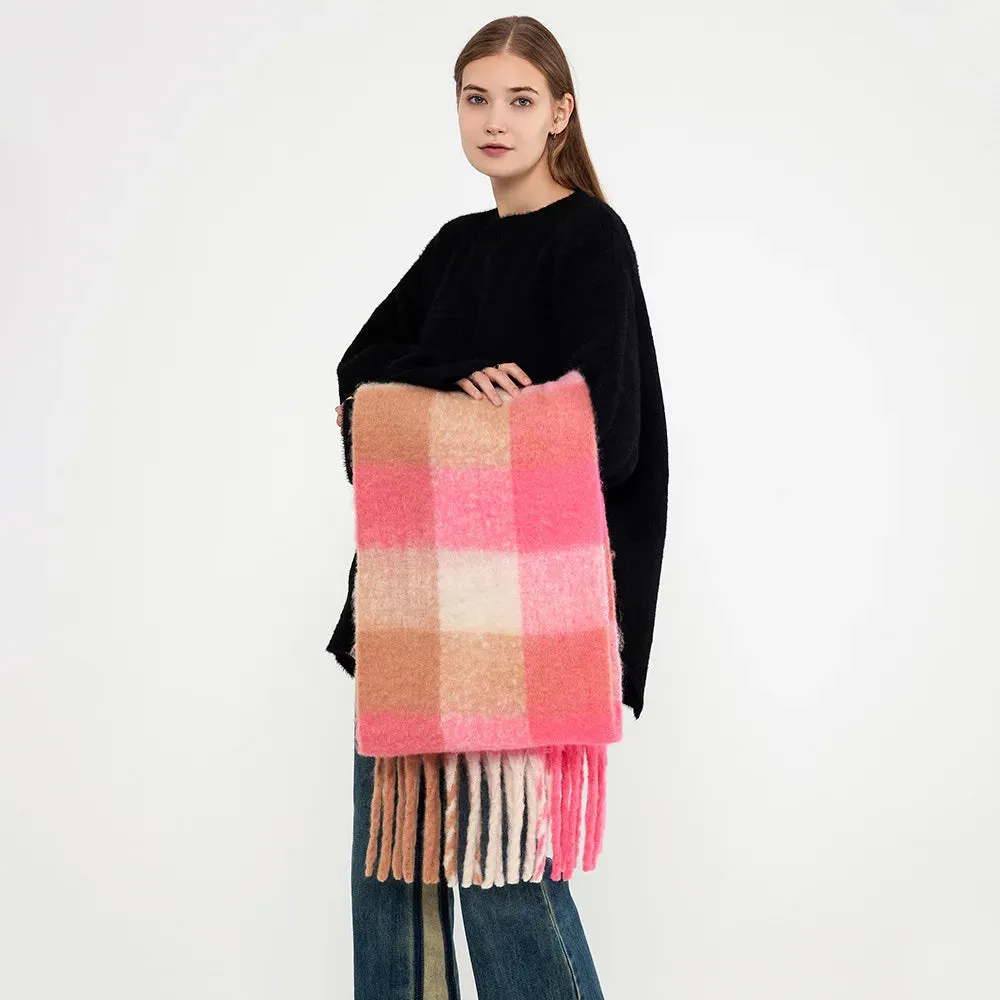 Winter Plaid Tassel Rainbow Faux Cashmere Long Muffler Scarf