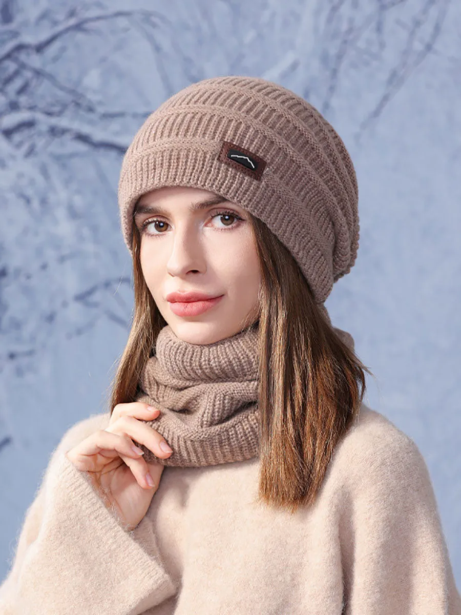 Winter Warm Windproof Fleece-lined Knit Hat and Scarf