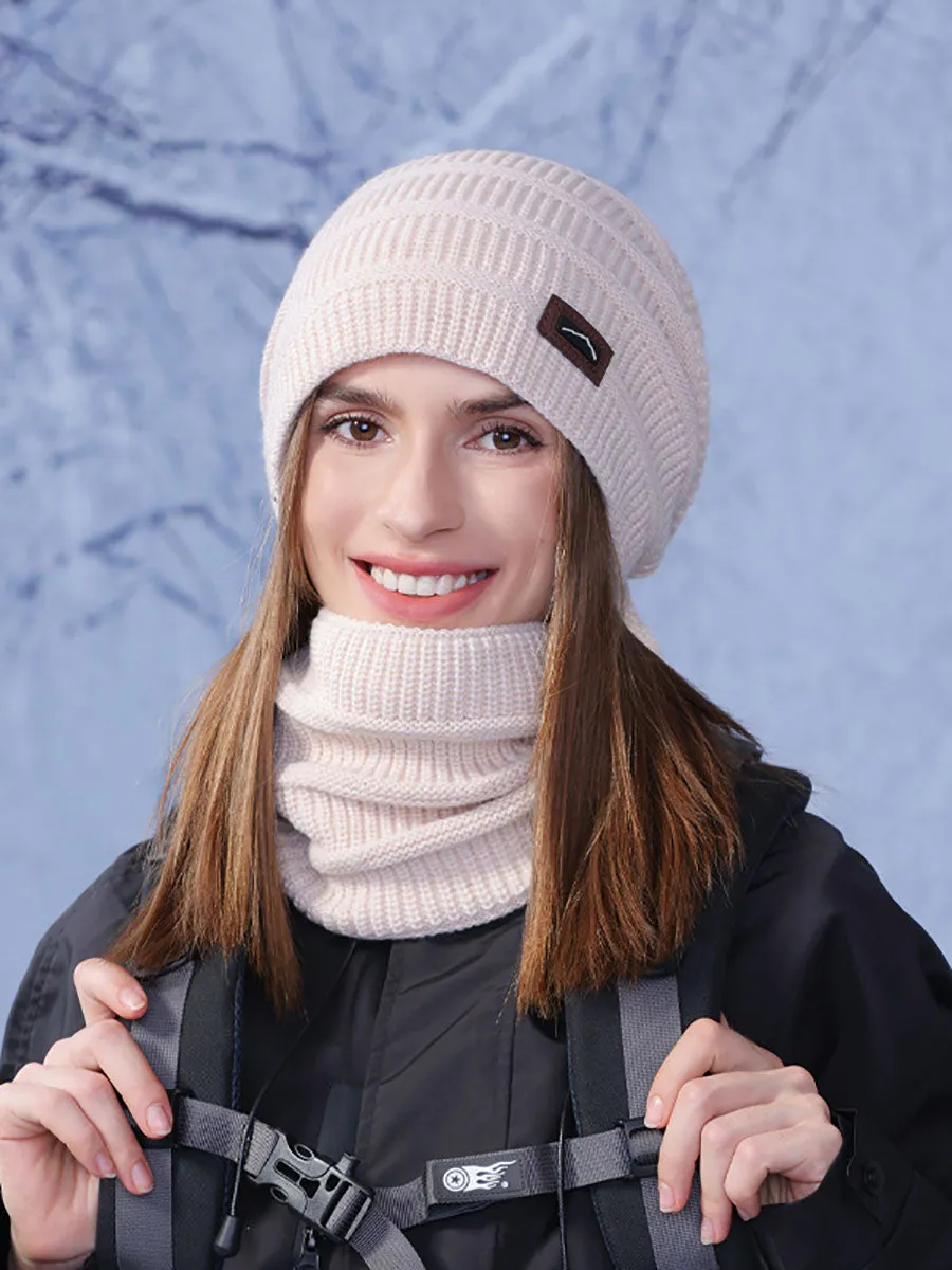 Winter Warm Windproof Fleece-lined Knit Hat and Scarf