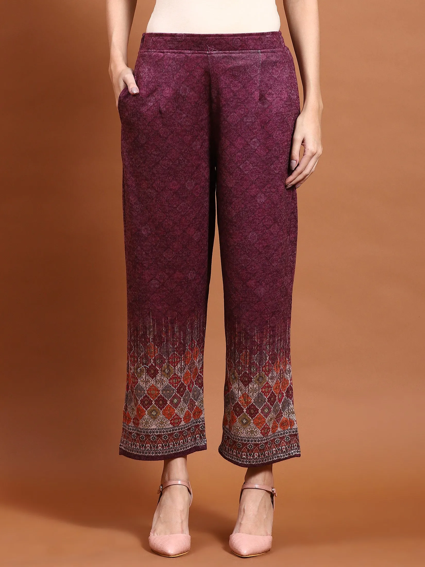 Winter Women Burgundy Printed Kurta Bottom Dupatta